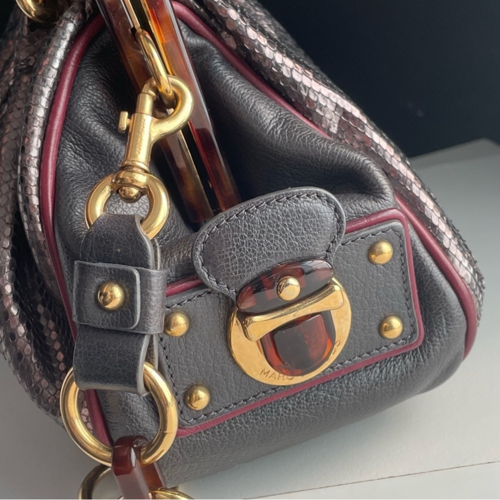 Vintage Marc Jacobs Leather & Snake Skin Python Stam Kiss lock Bag Silver Italy - Picture 9 of 16